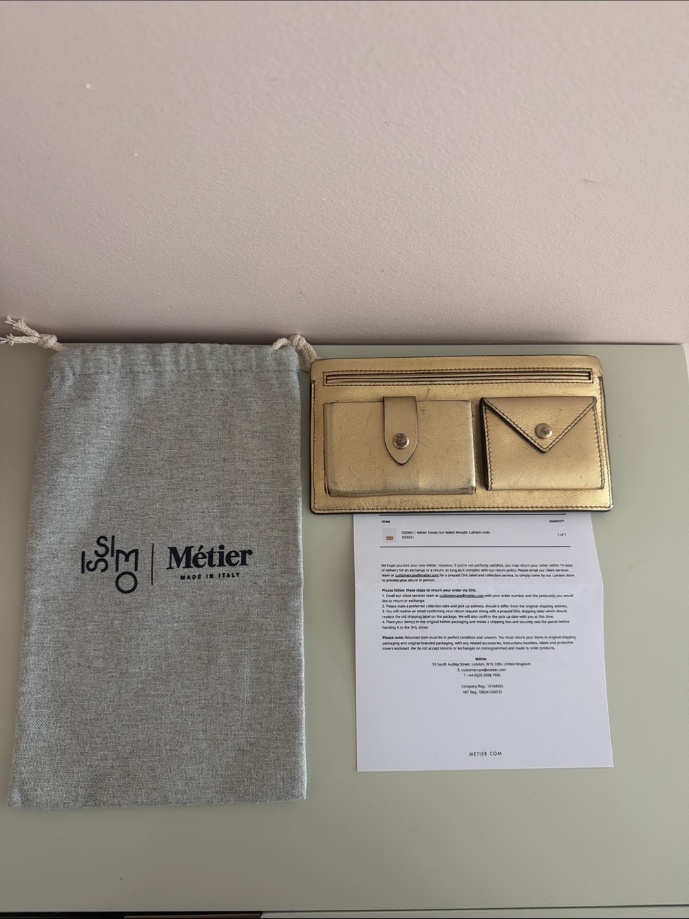 ISSIMO /Métier Gold Leather Wallet with Envelope Pocket (inside out)